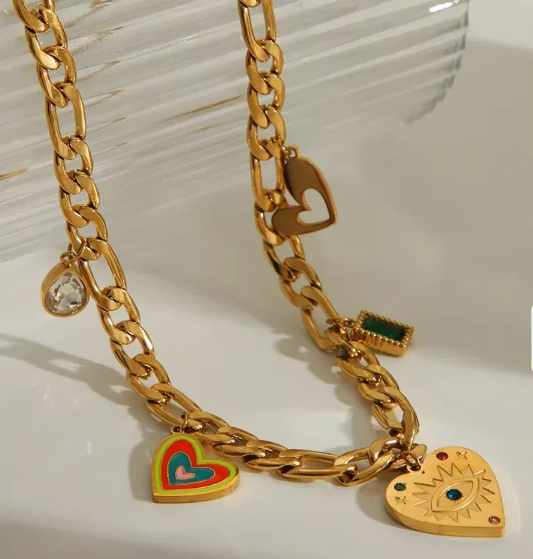18K Gold Plated Chunky Charm Heart Necklace
