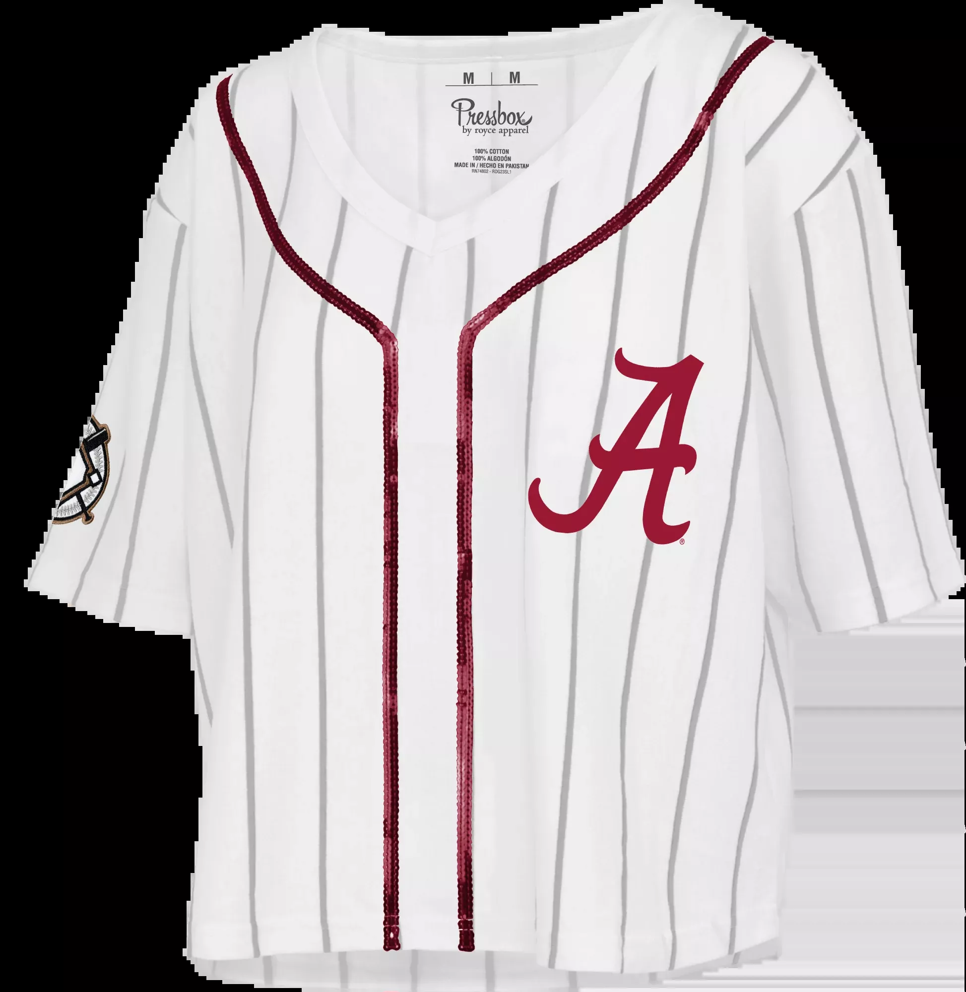 Alabama Crimson Tide – “Spirit” Short Sleeve Vee-Neck Yarn-Dyed Waist-Length T-Shirt