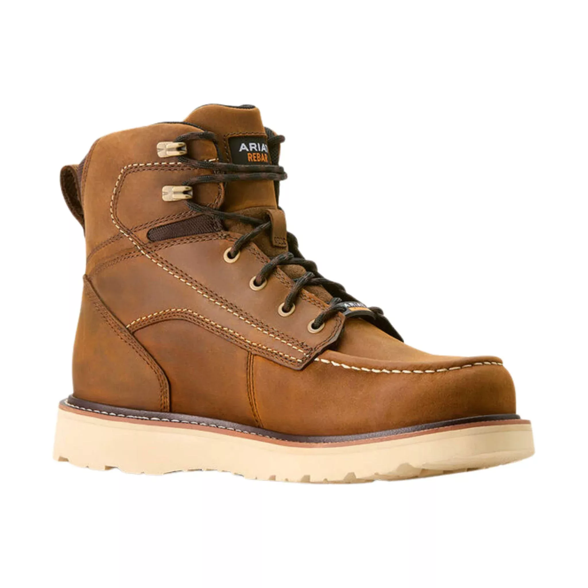 Ariat Men’s Rebar Wedge Moc Toe 6 Inch Waterproof Work Boots – Distressed Brown