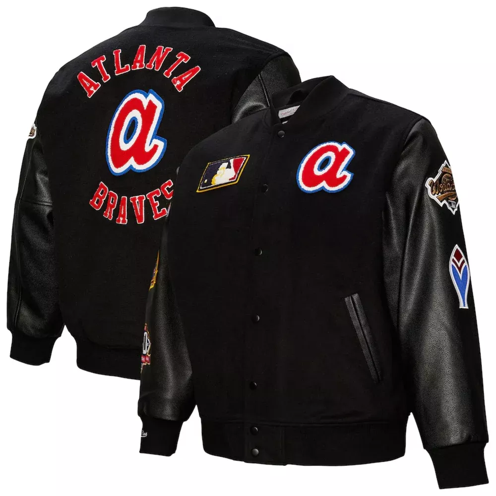 Atlanta Braves – MLB Black Out Collection Vintage Logo Full-Snap Varsity Jacket