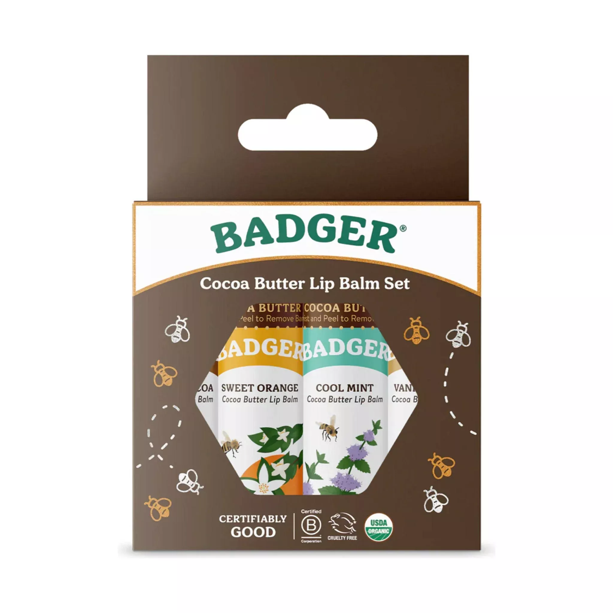 Badger Cocoa Butter Lip Balm 4-Pack – Brown Box