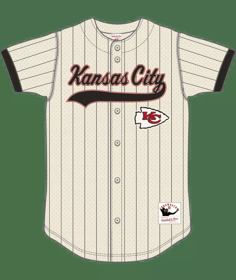 Kansas City Chiefs – Cream Vintage Logo Final Seconds Full-Button Mesh Top Jersey