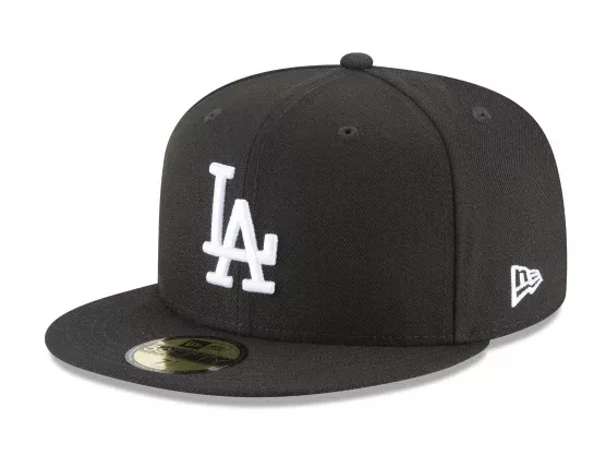 Los Angeles Dodgers Fitted New Era 59Fifty Basic White Logo Cap Hat Black
