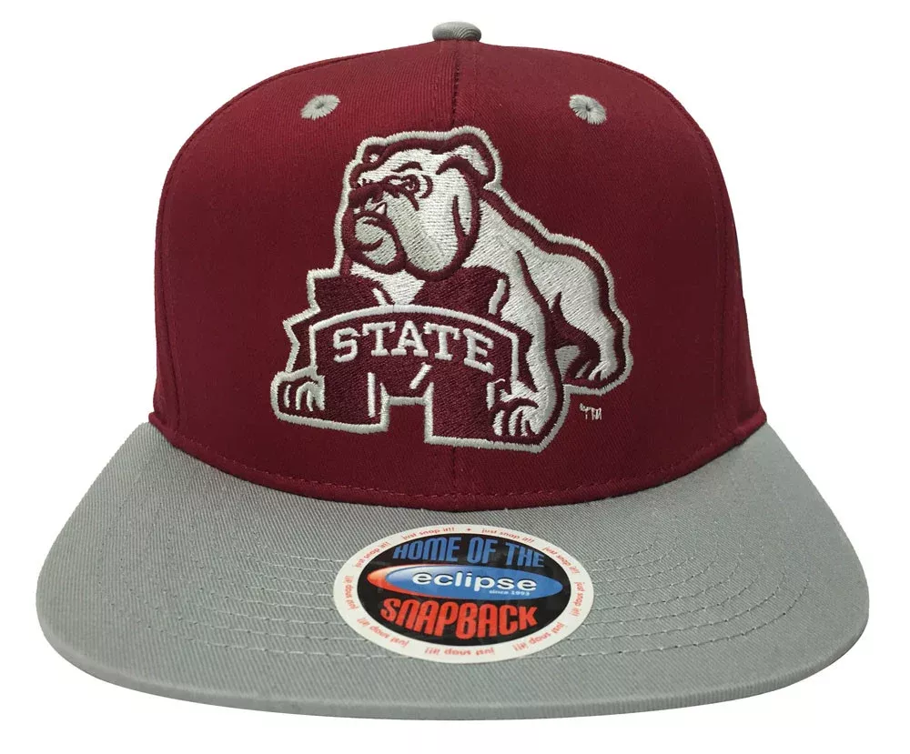 Mississippi State Bulldogs Snapback Retro Mascot And Logo Cap Hat Burgundy Grey