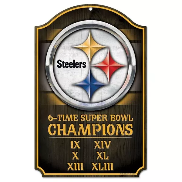 Pittsburgh Steelers 6-Time Super Bowl Champions Wooden Sign
