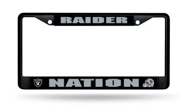 Raiders Chrome Auto Licensed Plate Frame Raider Nation Black