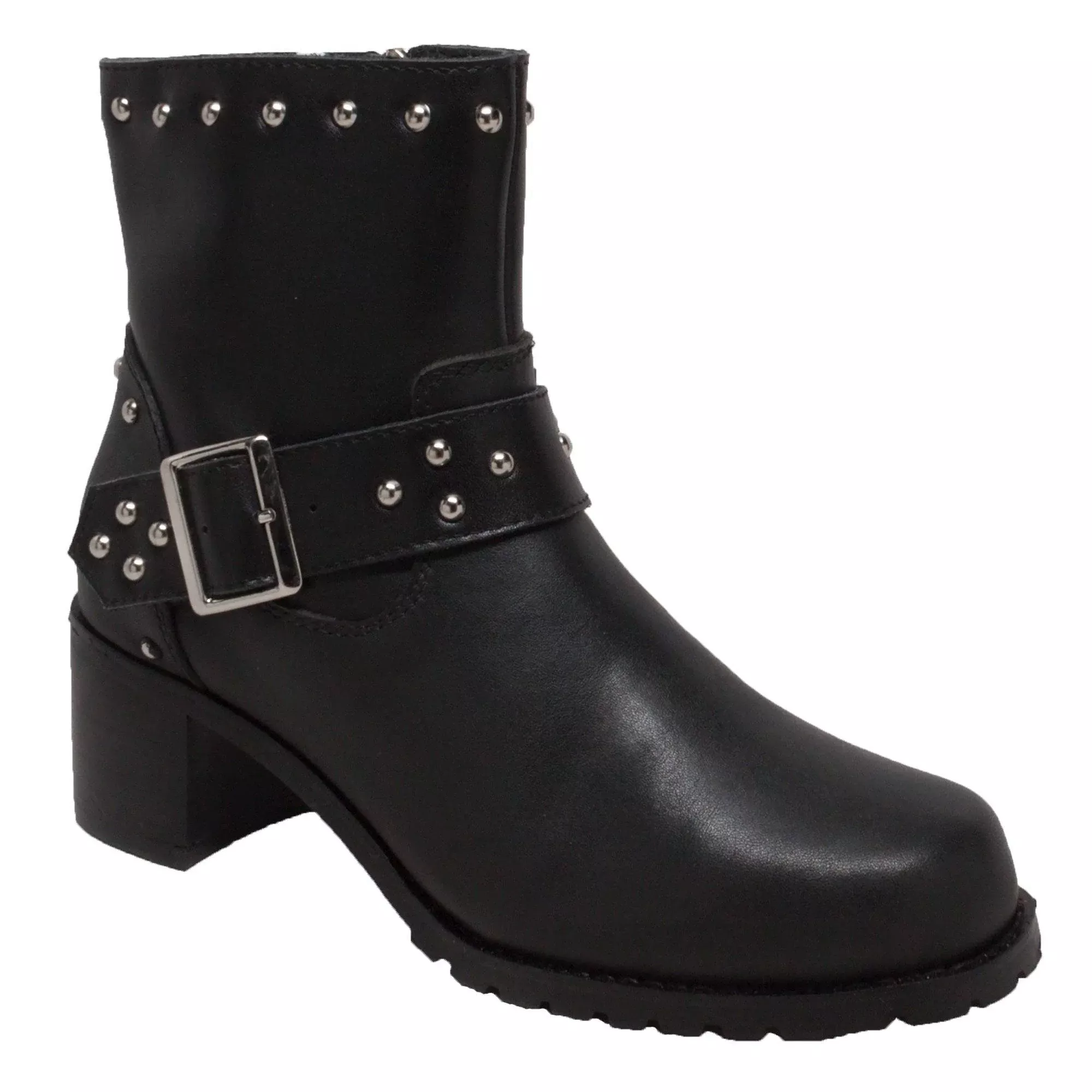 RideTecs Women’s 6″ Heeled Buckle Biker Boot Black