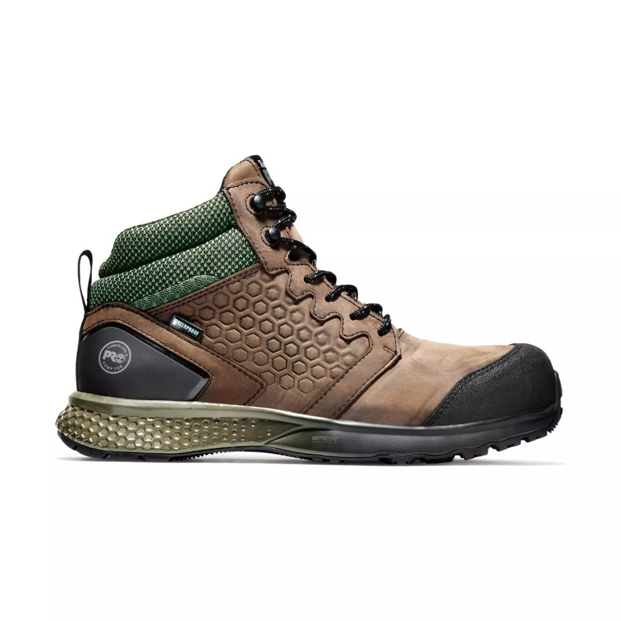 Timberland Pro Men’s Reaxion Mid Composite Toe Work Boot – Brown Full-Grain/Green